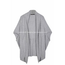 Women's Knitted Open Front Ribbed Poncho Cape